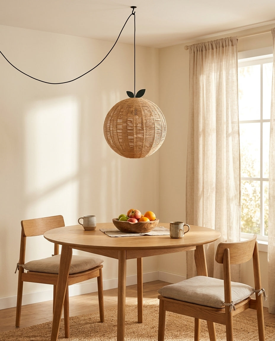 Pomarien Curated Woven Rattan Pendant Light – architectural ceiling profile