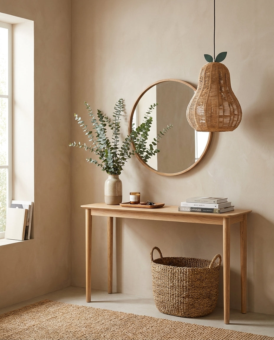 Pomarien Curated Woven Rattan Pendant Light – dimensional scale reference