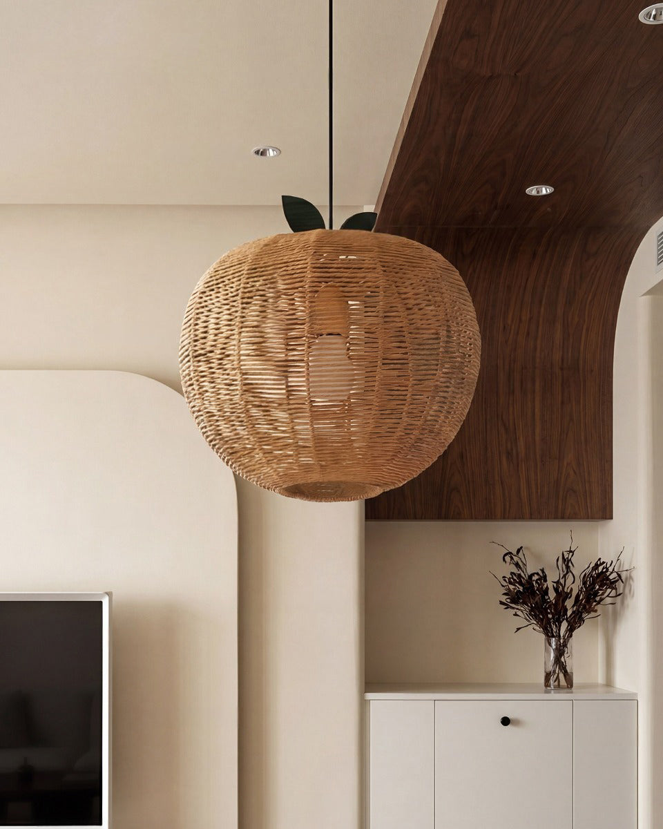Woven Rattan craftsmanship detail on Pomarien Curated Woven Rattan Pendant Light