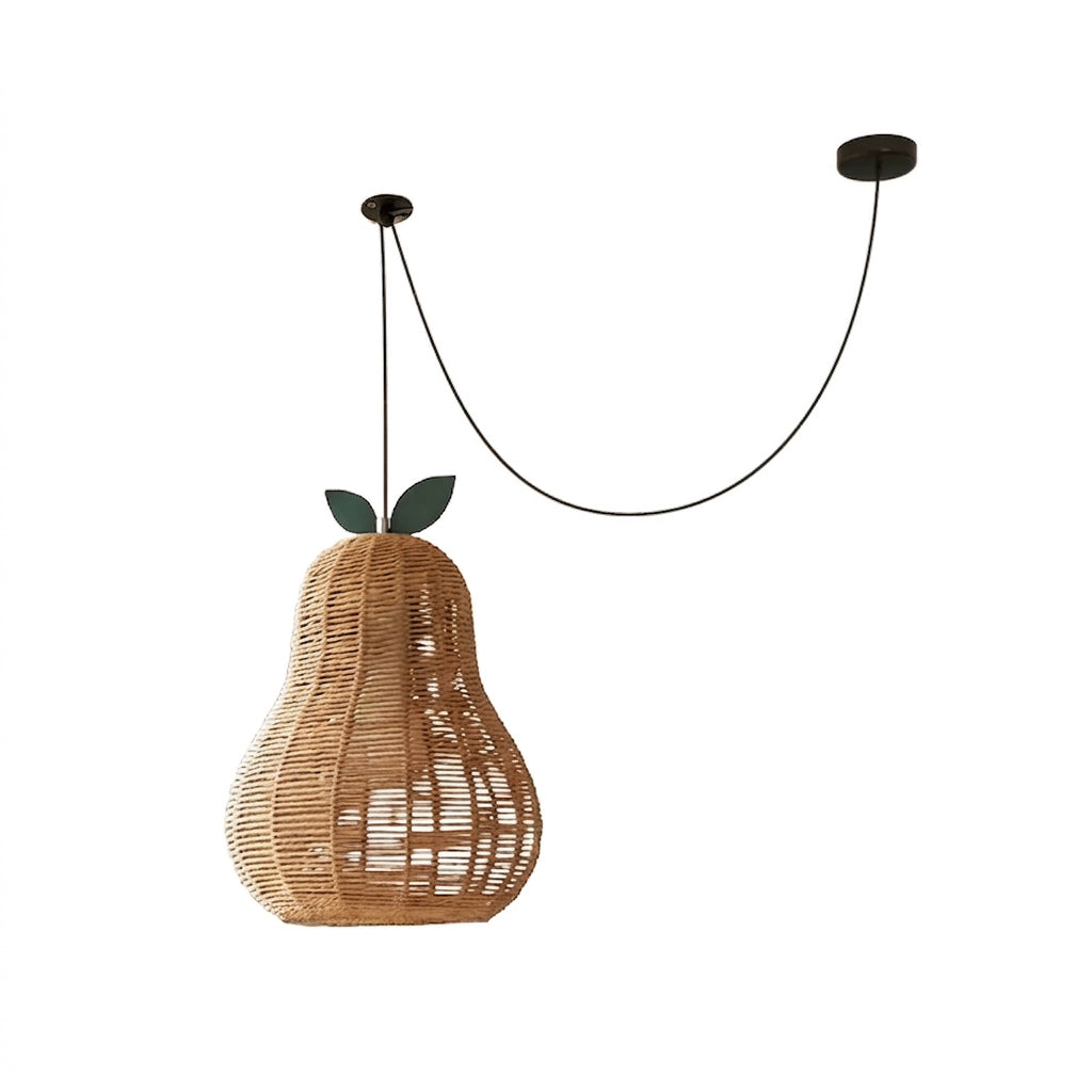 Pomarien Curated Woven Rattan Pendant Light – illuminated warm ambiance setting #1