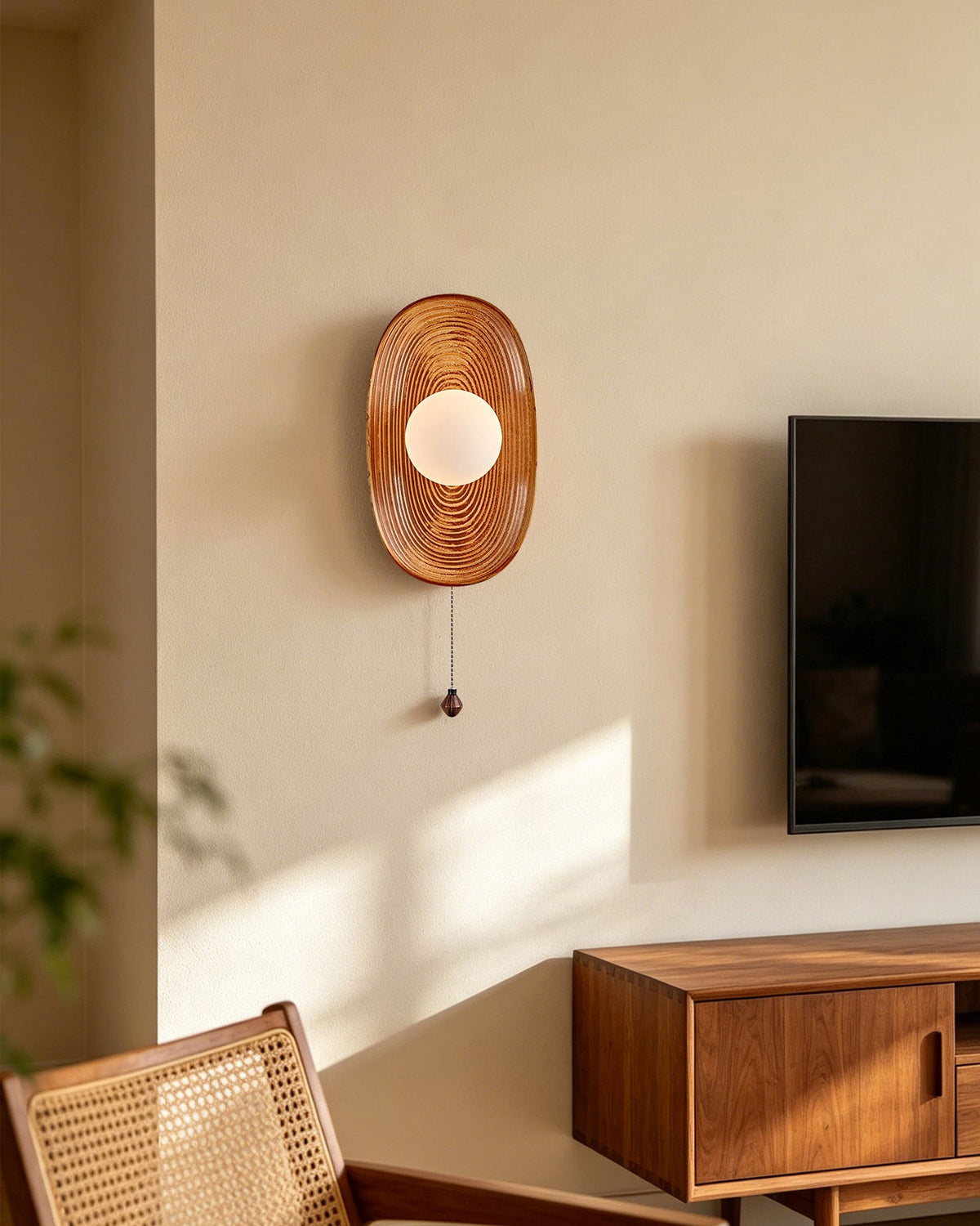 Rillmark Curated Mouth-Blown Frosted Glass Wall warm illuminated room view