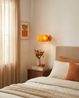 Rillora Curated Mouth-Blown Frosted Glass Wall S warm illuminated room view