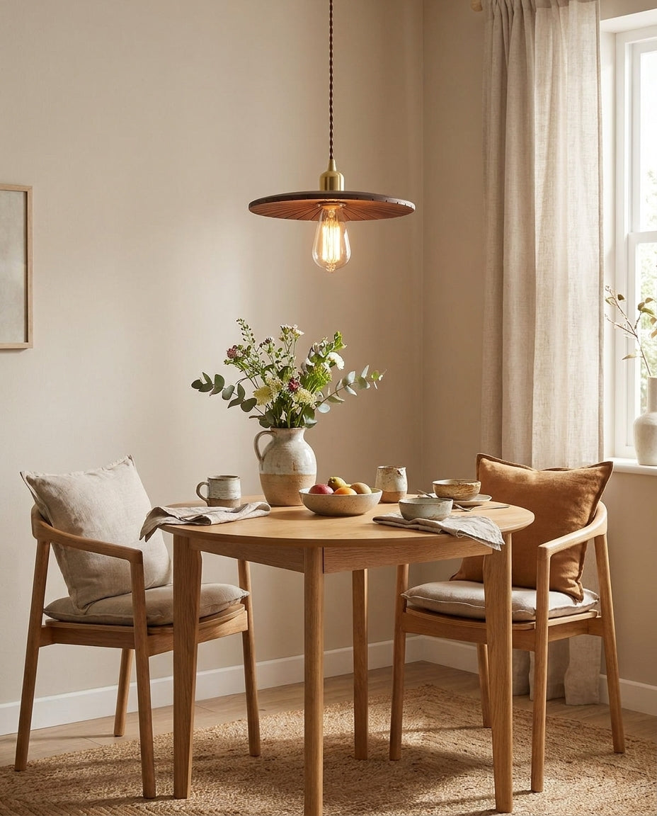 Rillwood Curated Solid Brass Pendant Light warm illuminated room view