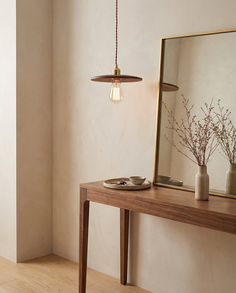 Rillwood Curated Solid Brass Pendant Light – illuminated warm ambiance setting