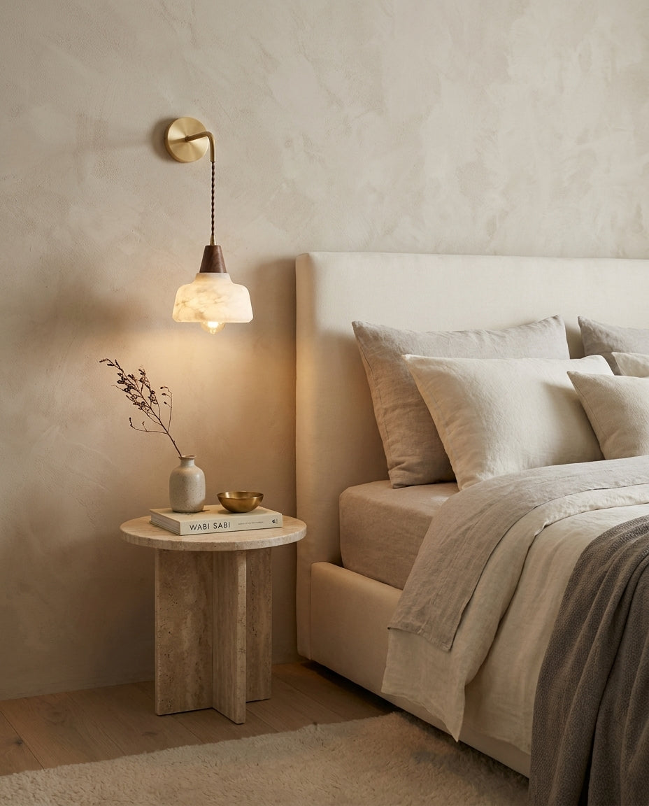Rockford Alabaster Curated Alabaster Wall Sconce – illuminated warm ambiance setting