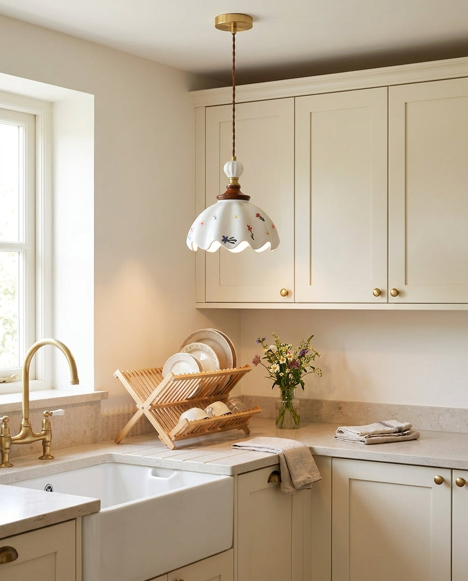 Rosalie Curated Solid Brass Pendant Light – spatial dining room perspective