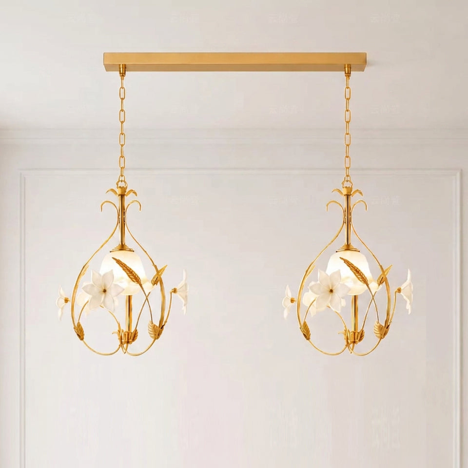 Rosavelle Curated Mouth-Blown Frosted Glass Pend – 2 Heads L 80cm x H 85cm  L 31.5 x H 33.4 finish configuration