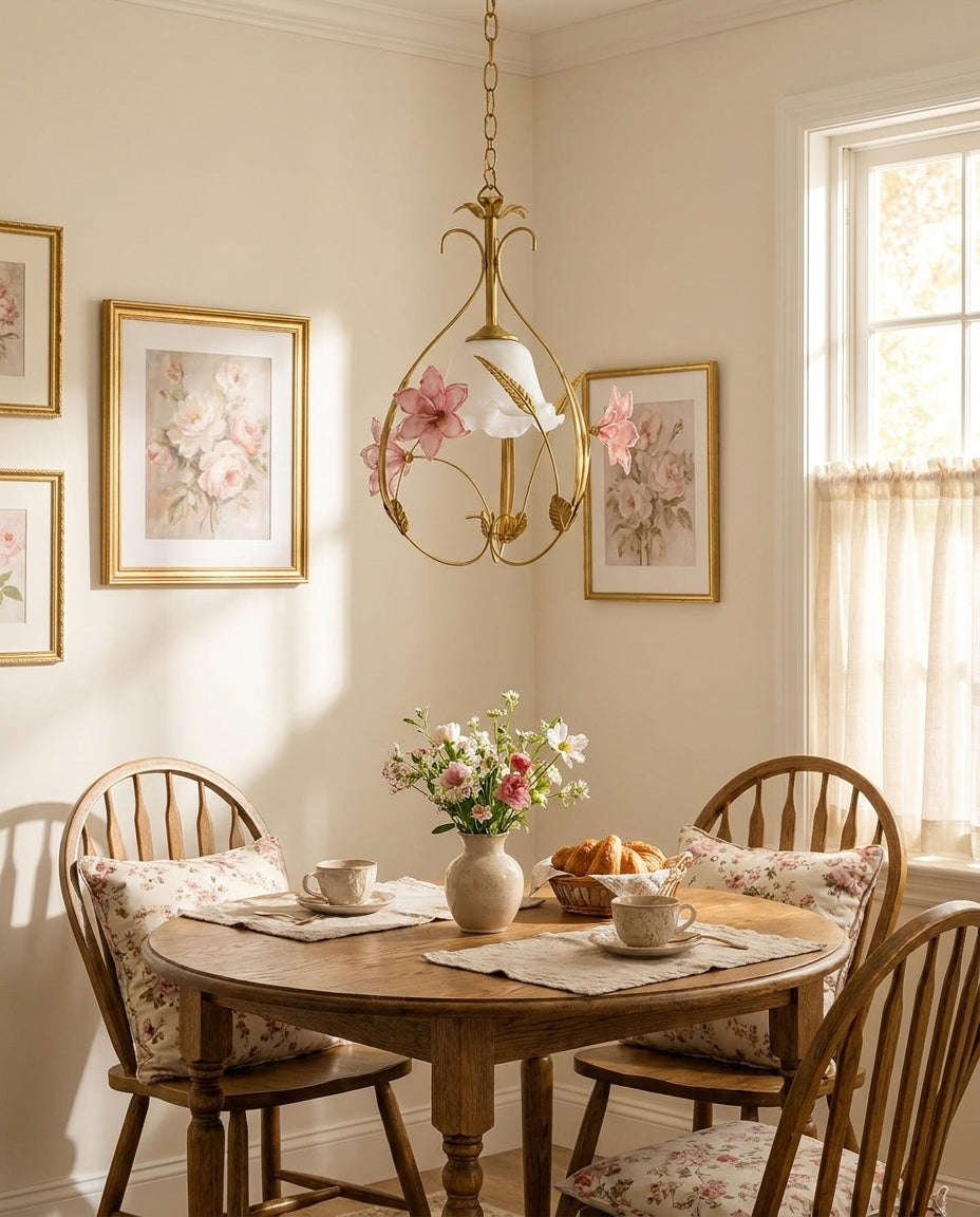 Rosavelle Curated Mouth-Blown Frosted Glass Pend – spatial dining room perspective