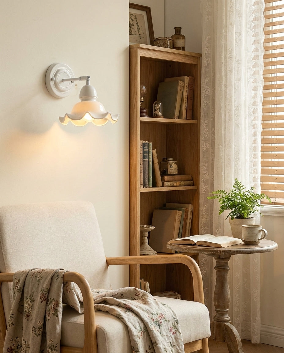 Ruchevia Curated Hand-Thrown Ceramic Wall Sconce – illuminated warm ambiance setting