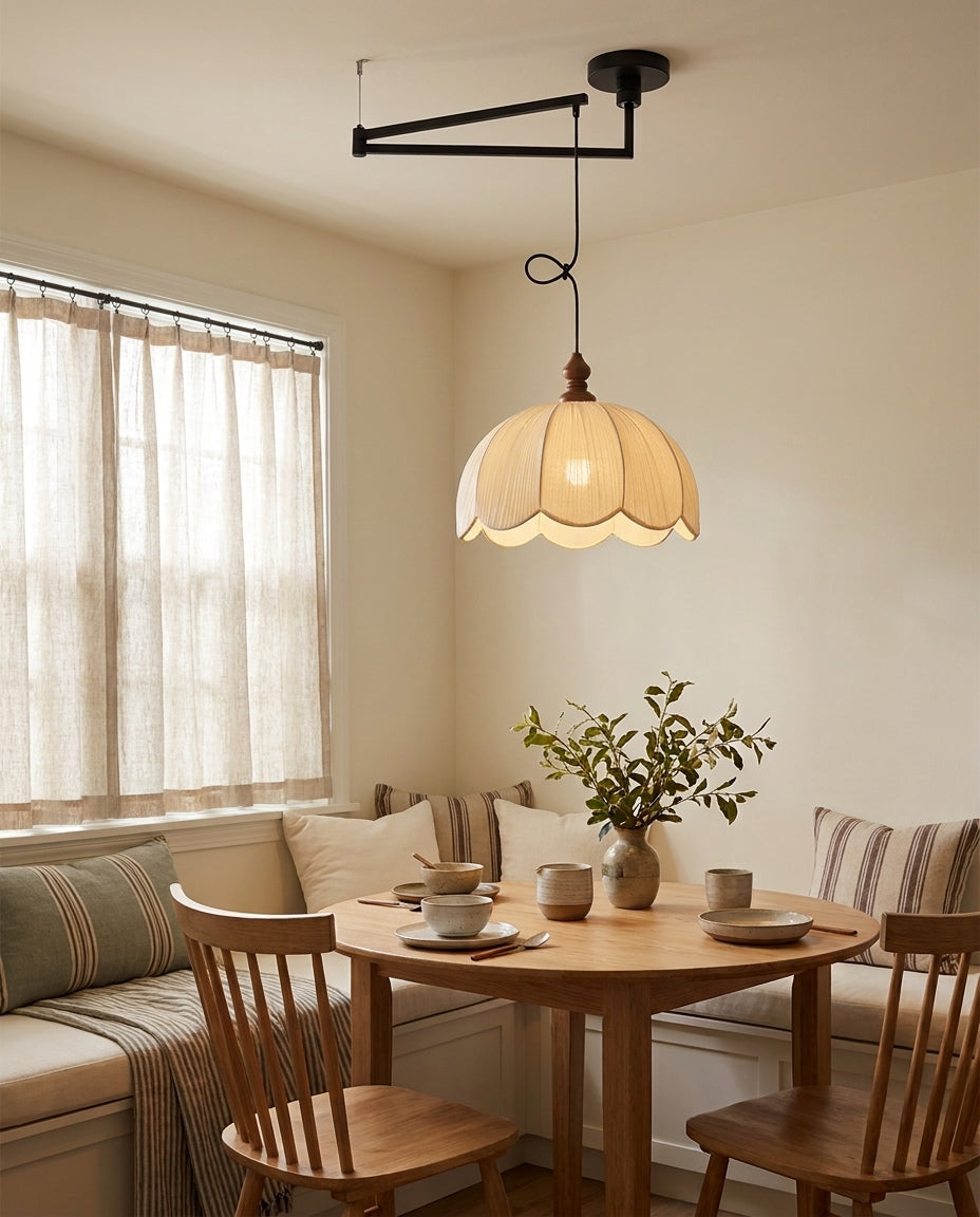 Ruffle Swing Arm Curated Finished Iron Pendant L – handcrafted surface texture