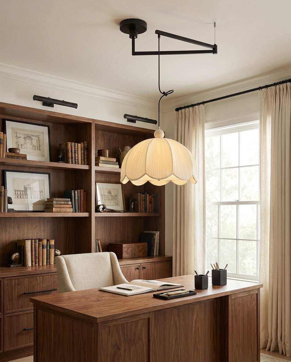Ruffle Swing Arm Curated Finished Iron Pendant L – dimensional scale reference