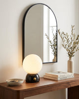 Savio Curated Yellow Travertine Table Lamp – side angled contour profile
