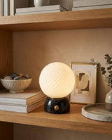 Savio Curated Yellow Travertine Table Lamp – macro detail view #1