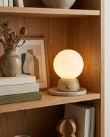 Savio Curated Yellow Travertine Table Lamp – architectural ceiling profile