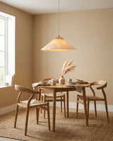 Seretta Curated Iron & Glass Pendant Light – unlit natural material contrast