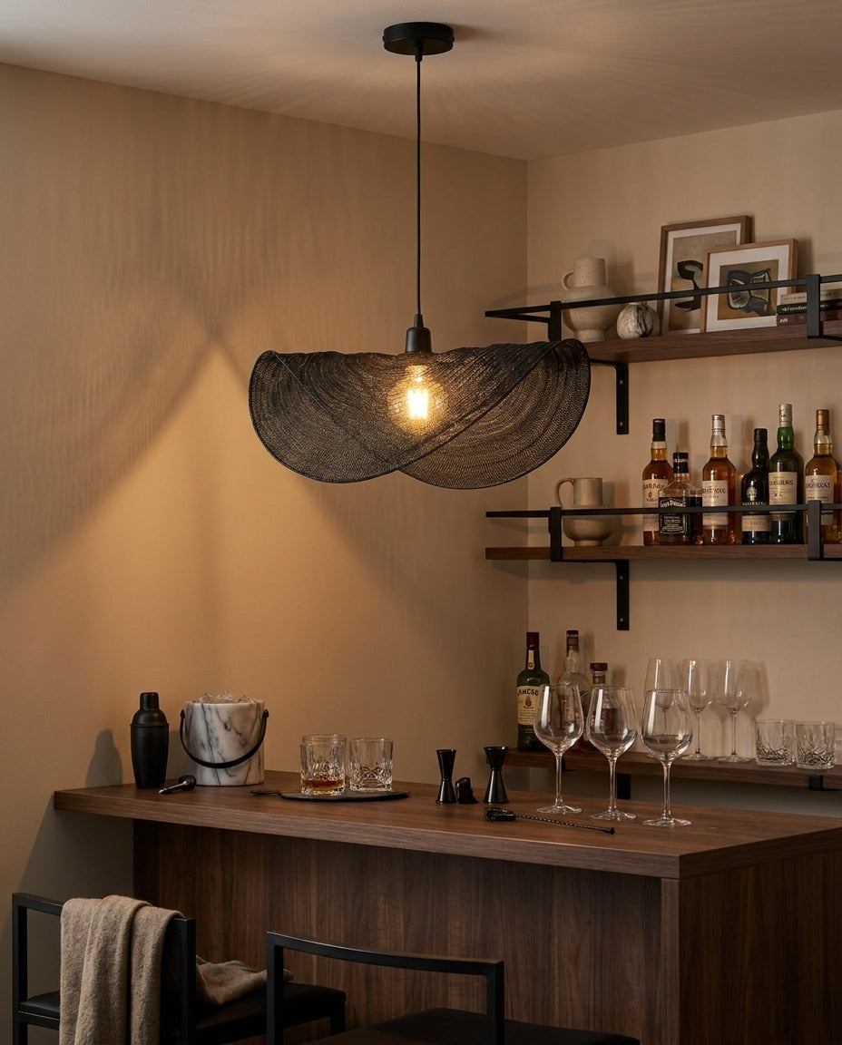 Sinuvera Curated Iron & Glass Pendant Light – spatial dining room perspective