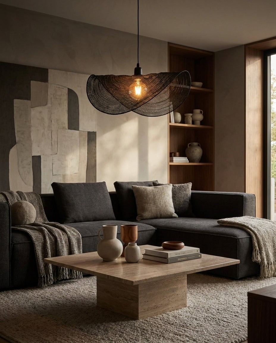 Iron & Glass craftsmanship detail on Sinuvera Curated Iron & Glass Pendant Light