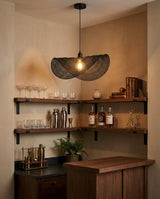 Sinuvera Curated Iron & Glass Pendant Light – unlit natural material contrast
