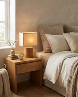 Sorella Curated Solid Hardwood Table Lamp – illuminated warm ambiance setting