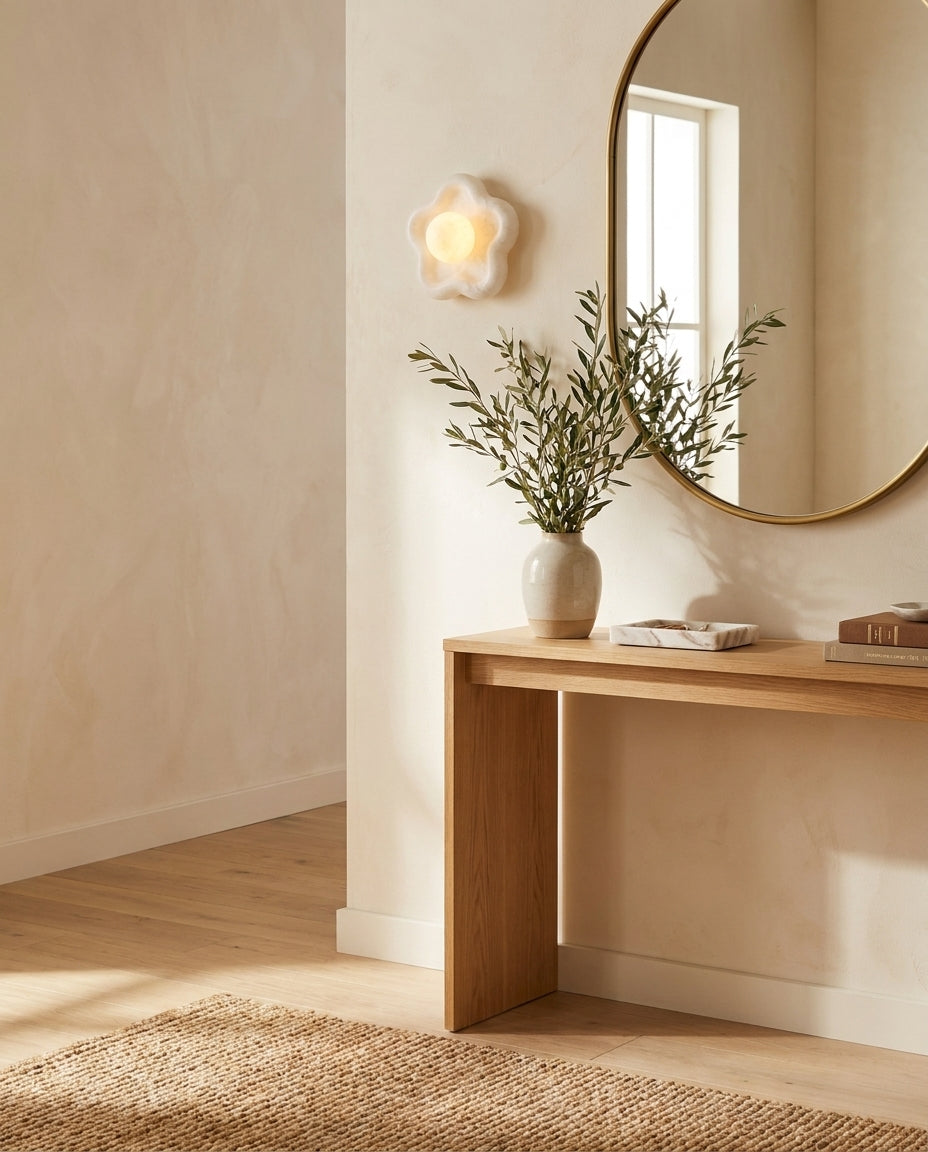 Star Alabaster Curated Alabaster Wall Sconce – handcrafted surface texture