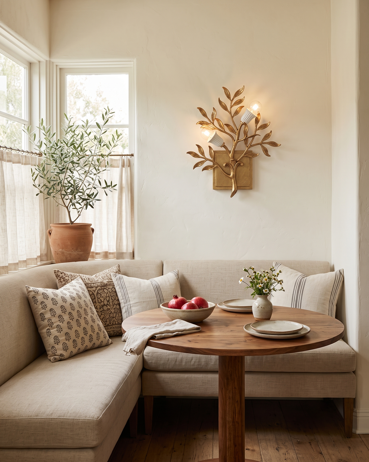 Sylvara Curated Solid Brass Wall Sconce installed in residential dining space