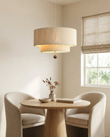 Tandemere Curated Iron & Glass Pendant Light warm illuminated room view