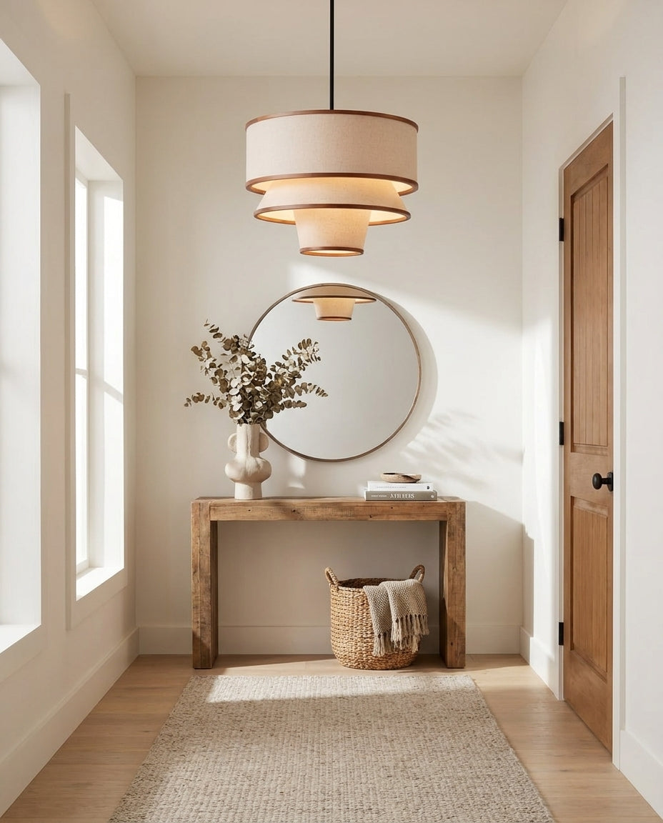 Tierova Curated Iron & Glass Pendant Light – illuminated warm ambiance setting