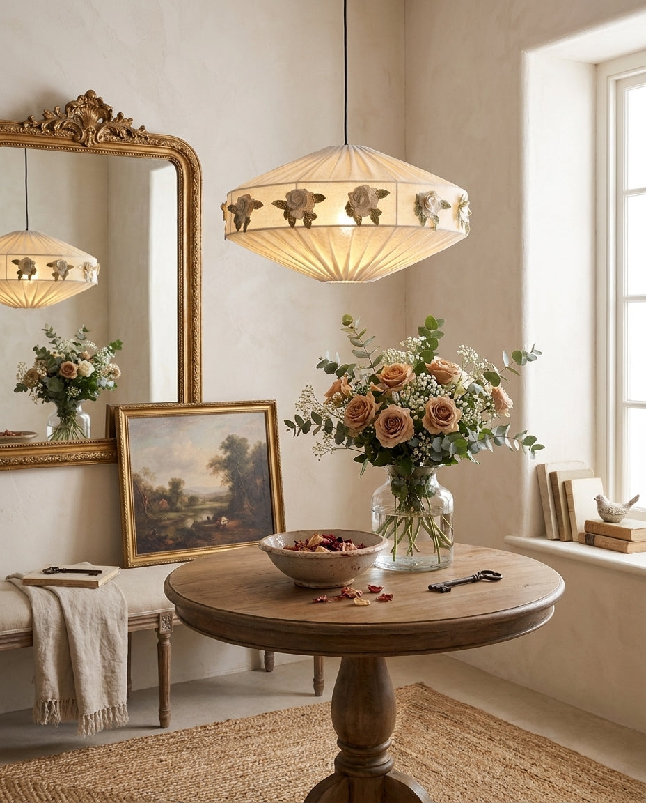Trellisia Curated Iron & Glass Pendant Light – dimensional scale reference