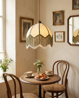 Veliane Curated Iron & Glass Pendant Light installed in residential dining space