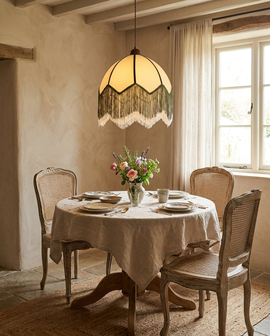 Veliane Curated Iron & Glass Pendant Light – illuminated warm ambiance setting