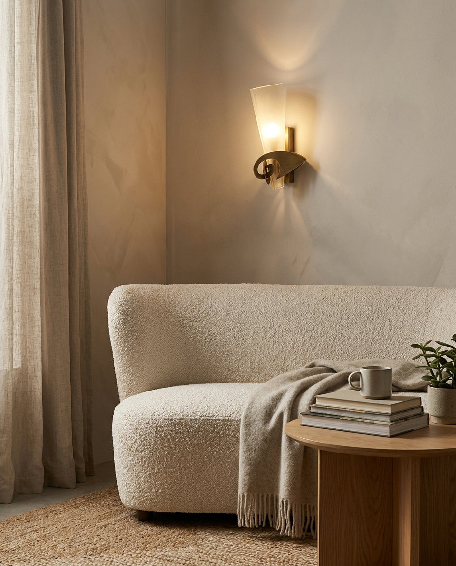 Velion Curated Mouth-Blown Frosted Glass Wall Sc – unlit natural material contrast