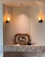 Velion Curated Mouth-Blown Frosted Glass Wall Sc warm illuminated room view
