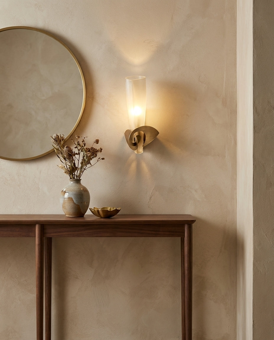 Velion Curated Mouth-Blown Frosted Glass Wall Sc – illuminated warm ambiance setting