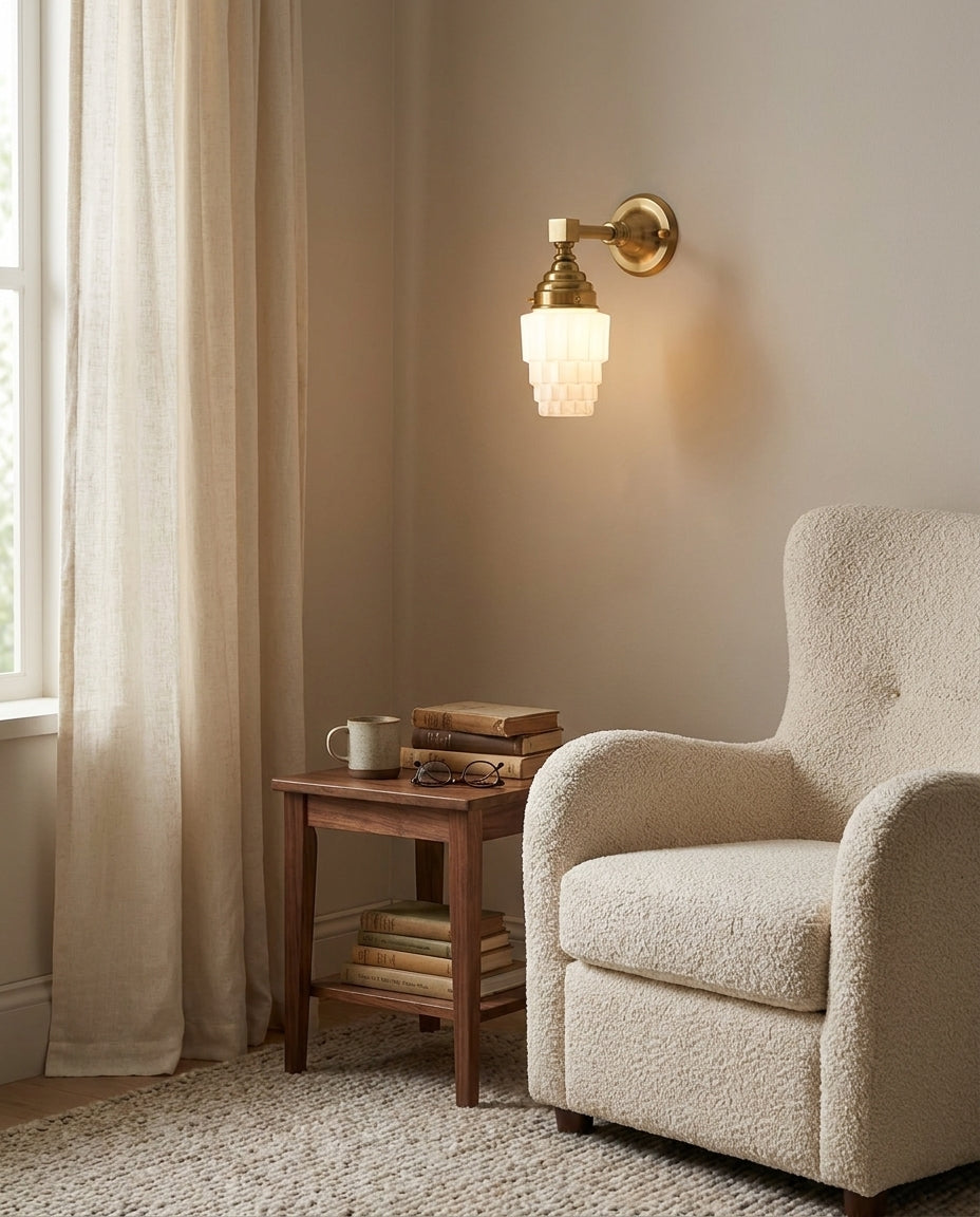 Velmont Curated Mouth-Blown Frosted Glass Wall S – illuminated warm ambiance setting