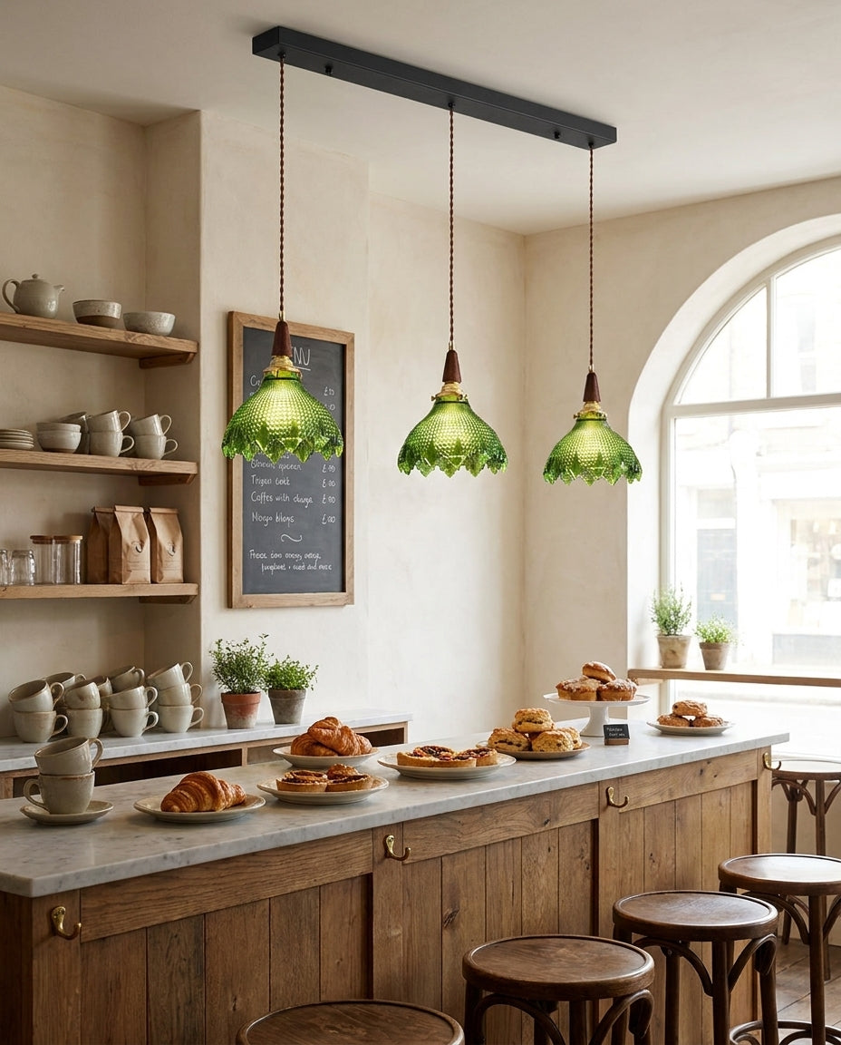 Verdane Curated Mouth-Blown Frosted Glass Pendan – structural canopy joint detail