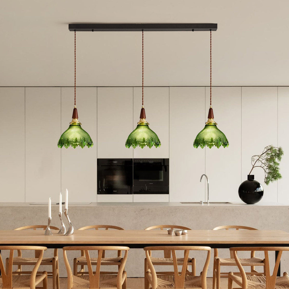 Verdane Curated Mouth-Blown Frosted Glass Pendan – full fixture elevation view