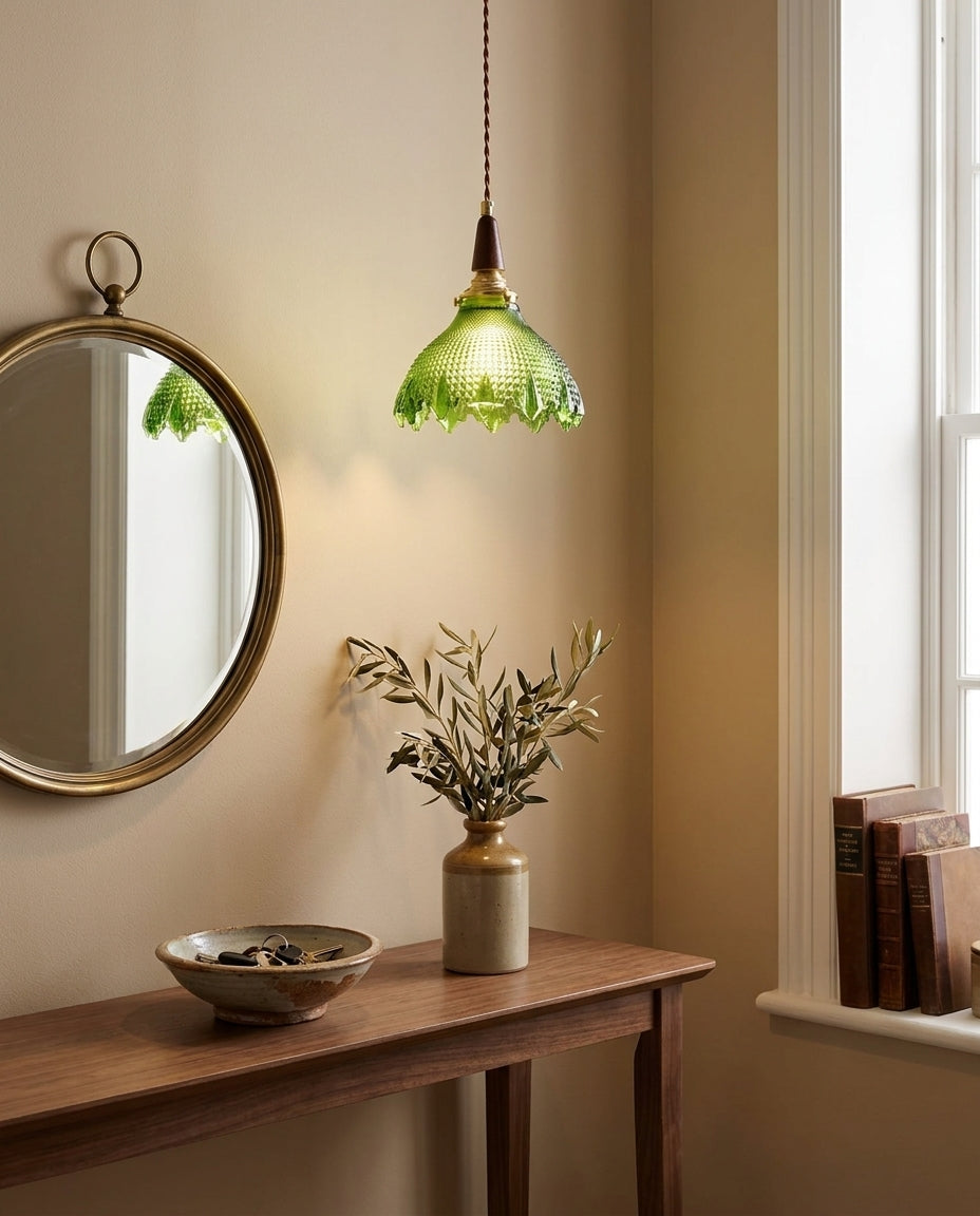 Verdane Curated Mouth-Blown Frosted Glass Pendan – illuminated warm ambiance setting