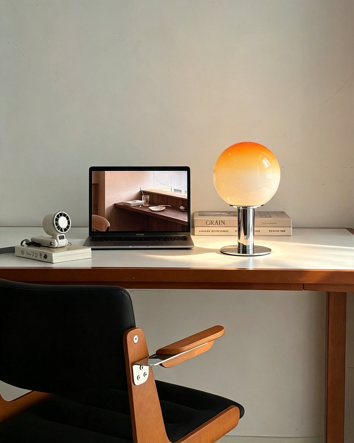 Veylan Curated Mouth-Blown Frosted Glass Table L – full fixture elevation view