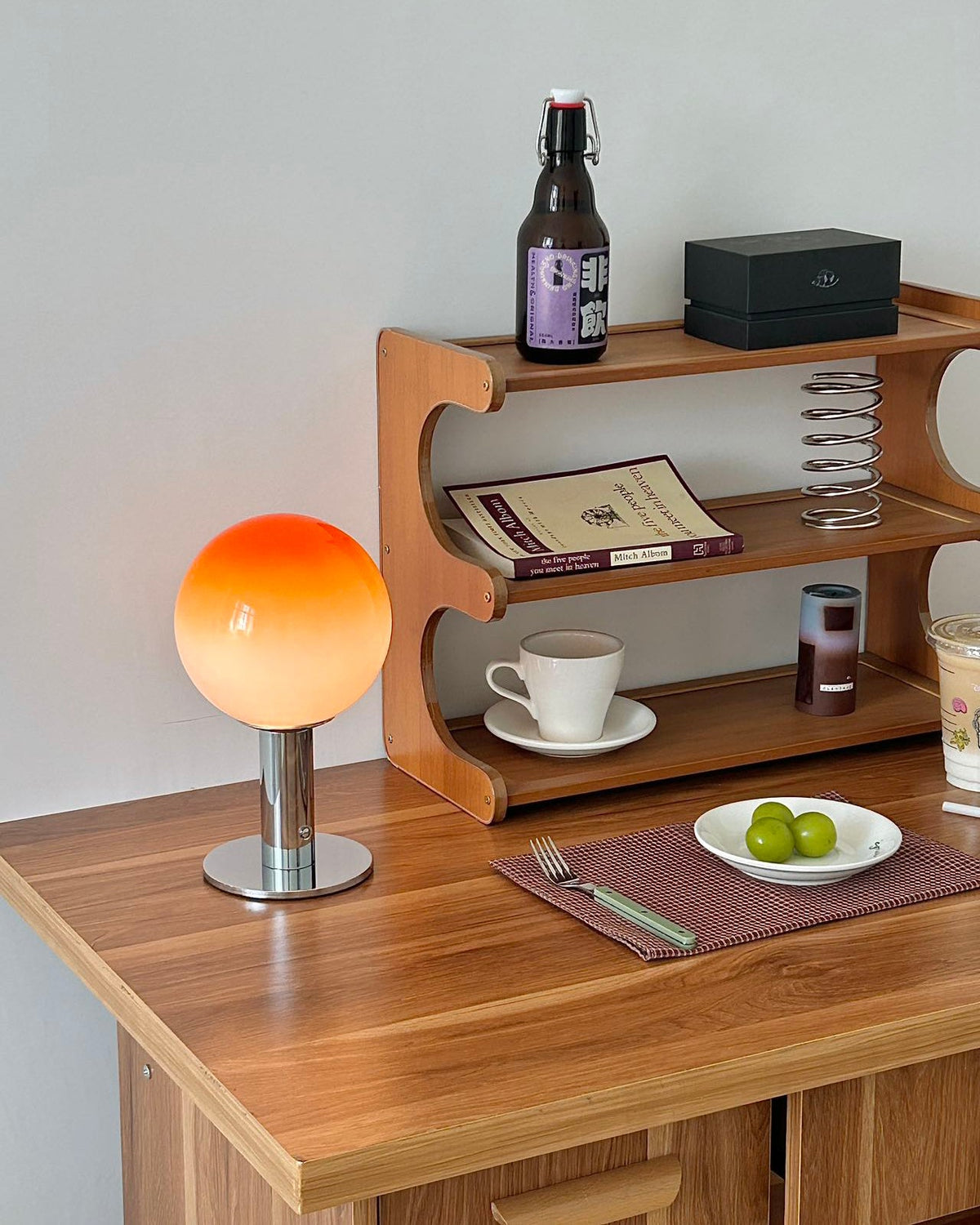 Veylan Curated Mouth-Blown Frosted Glass Table L – unlit natural material contrast