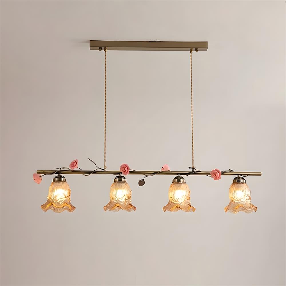 Vinecroft Curated Amber Art Glass Chandelier – spatial dining room perspective #1