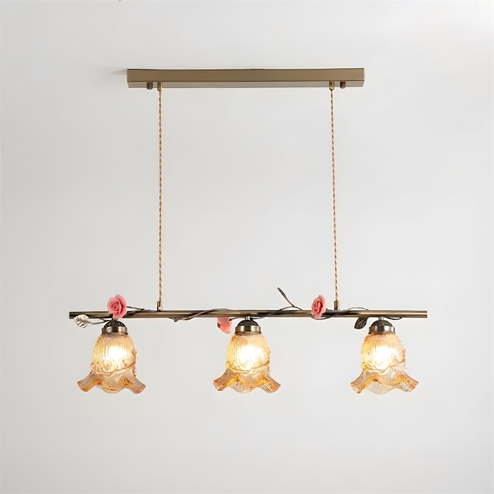 Vinecroft Curated Amber Art Glass Chandelier – illuminated warm ambiance setting #1