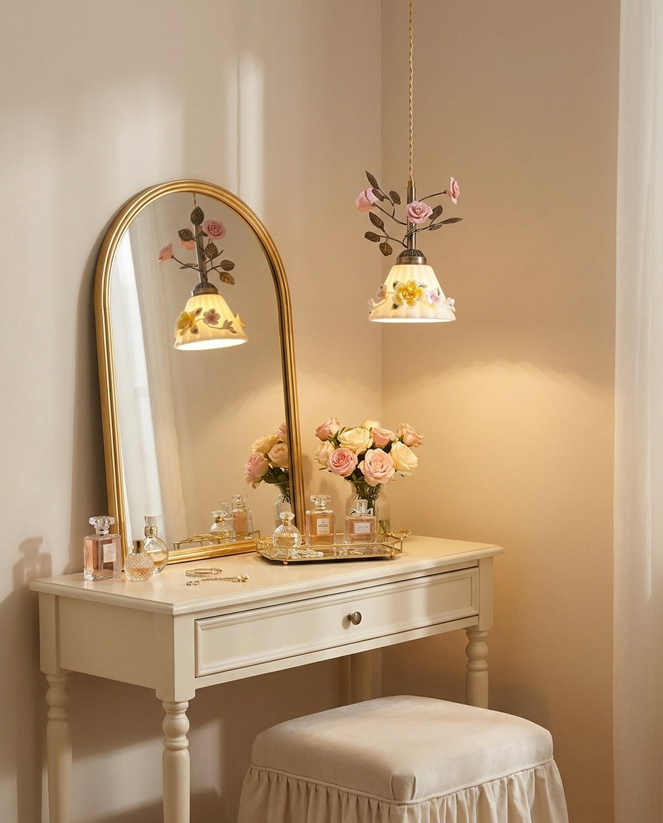 Vinecroft Curated Mouth-Blown Frosted Glass Pend warm illuminated room view