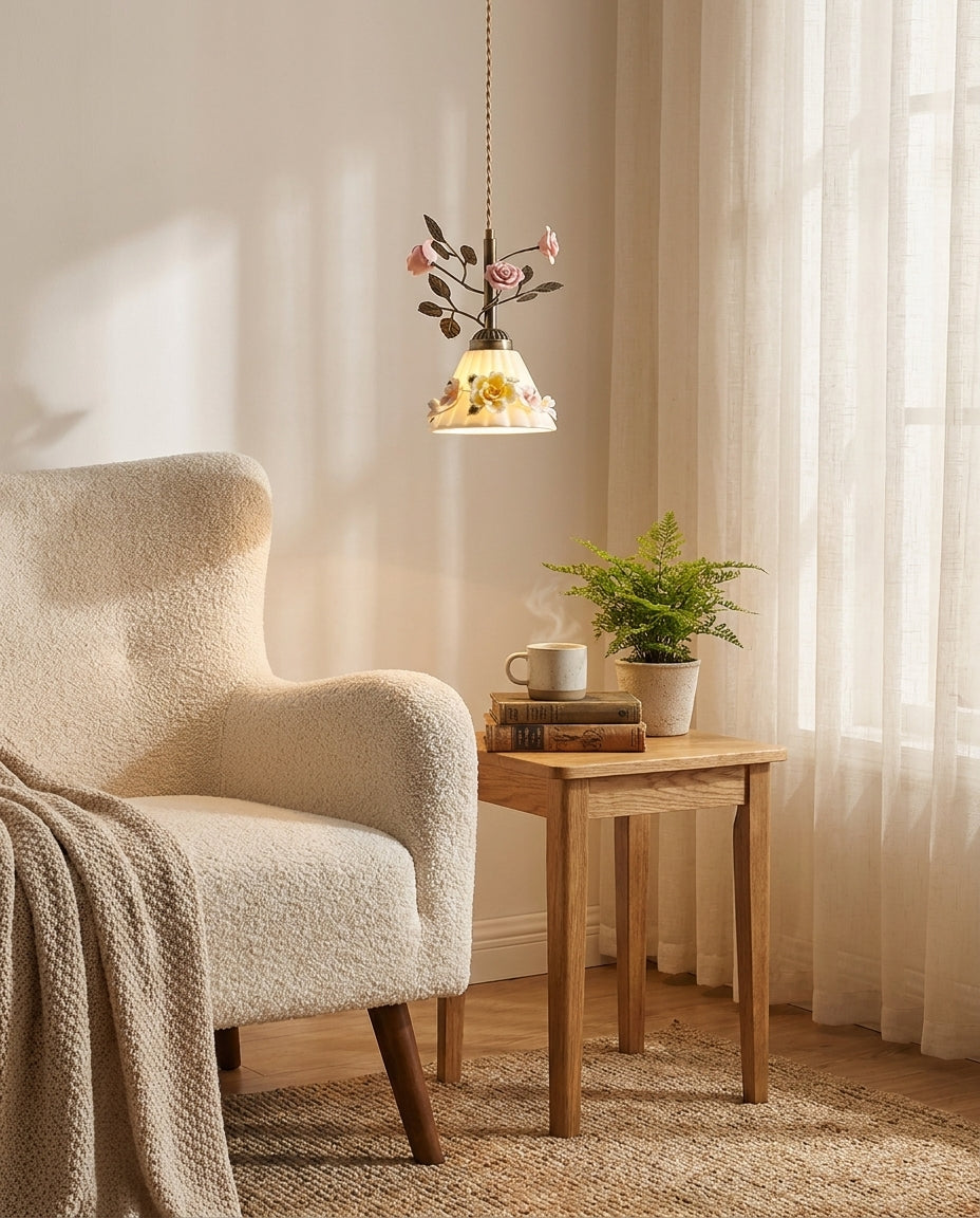 Vinecroft Curated Mouth-Blown Frosted Glass Pend – side angled contour profile