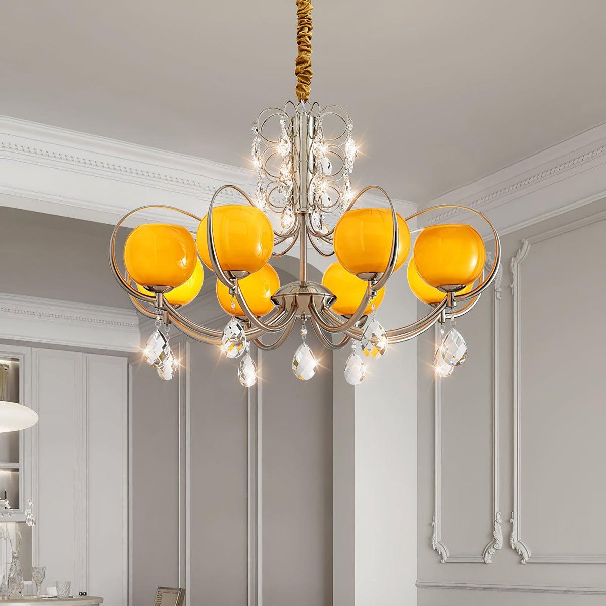 Doria Crystal Curated Mouth-Blown Frosted Glass installed in residential dining space