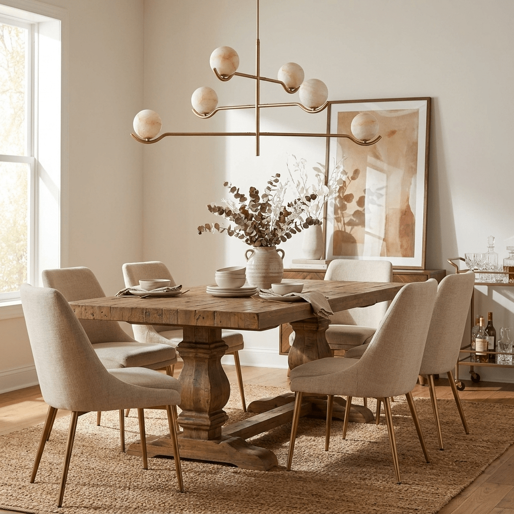 Doris Alabaster Curated Alabaster Chandelier installed in residential dining space