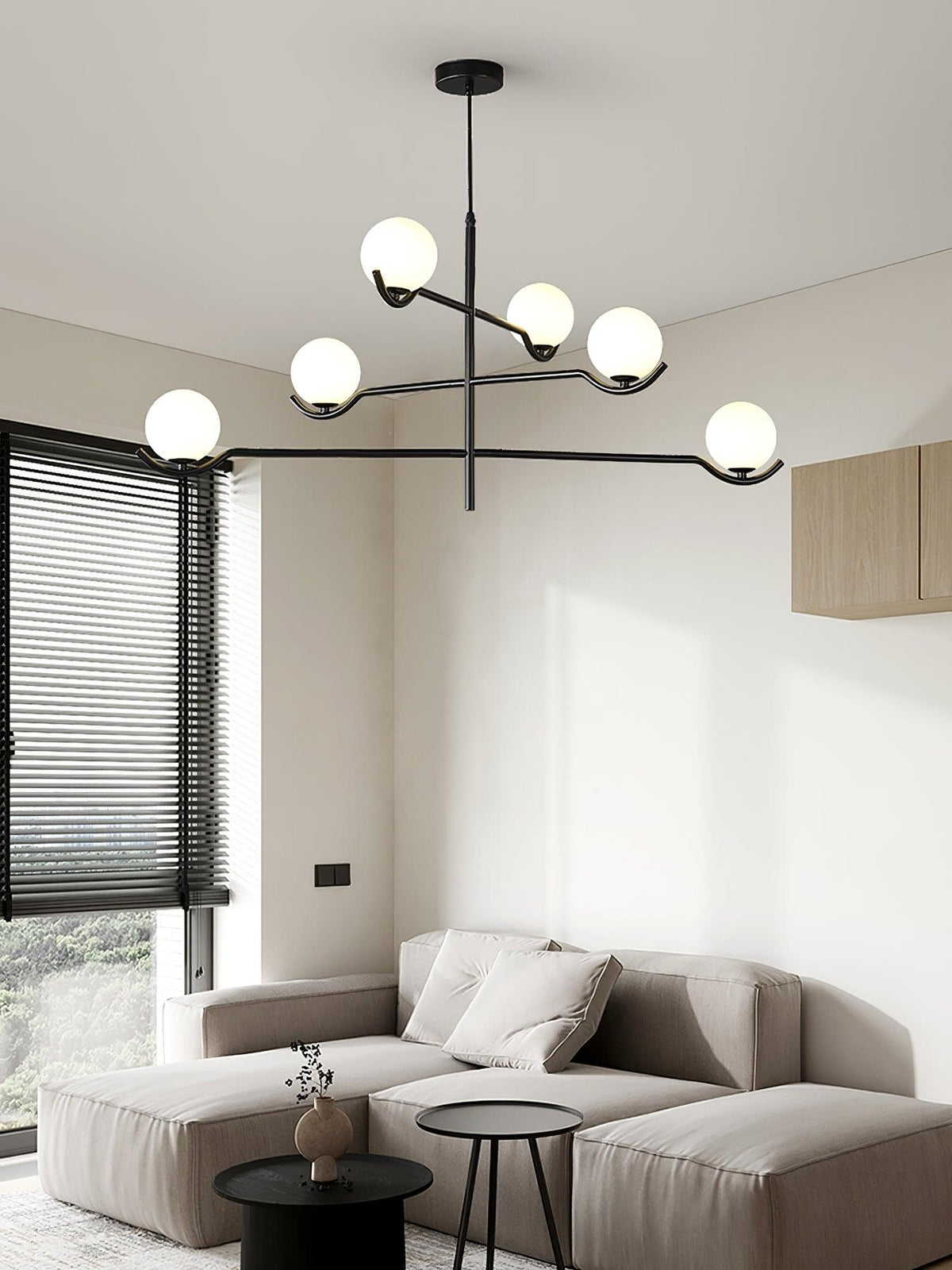 Doris Curated Mouth-Blown Frosted Glass Chandeli – illuminated warm ambiance setting