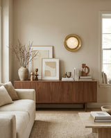 Dura Round Alabaster Curated Alabaster Wall Scon – illuminated warm ambiance setting