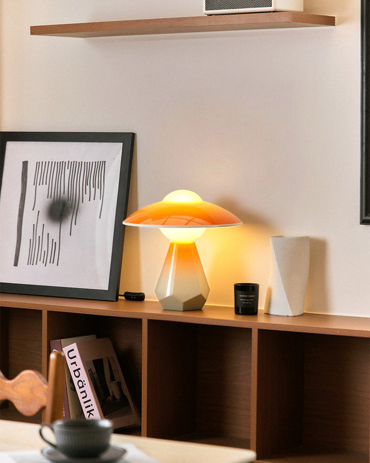 Duskora Curated Mouth-Blown Frosted Glass Table – spatial dining room perspective