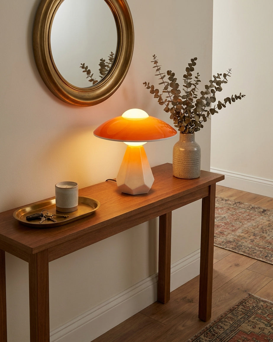 Duskora Curated Mouth-Blown Frosted Glass Table – handcrafted surface texture