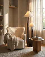 Duvora Floor Curated Solid Hardwood Floor Lamp warm illuminated room view